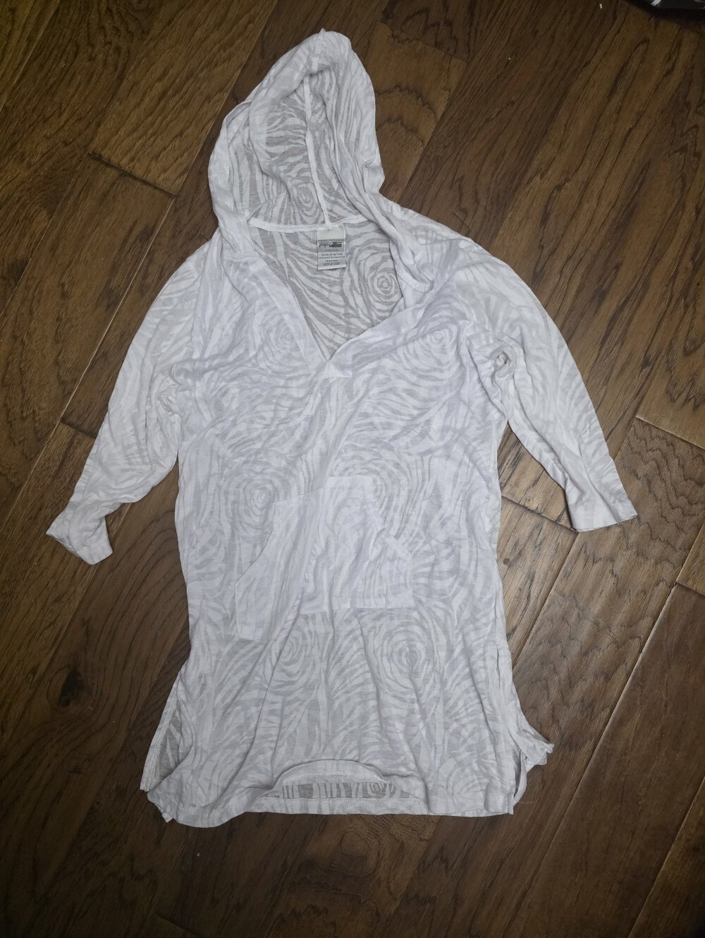 Lightweight White Patterned Women's Cover Up with Hood